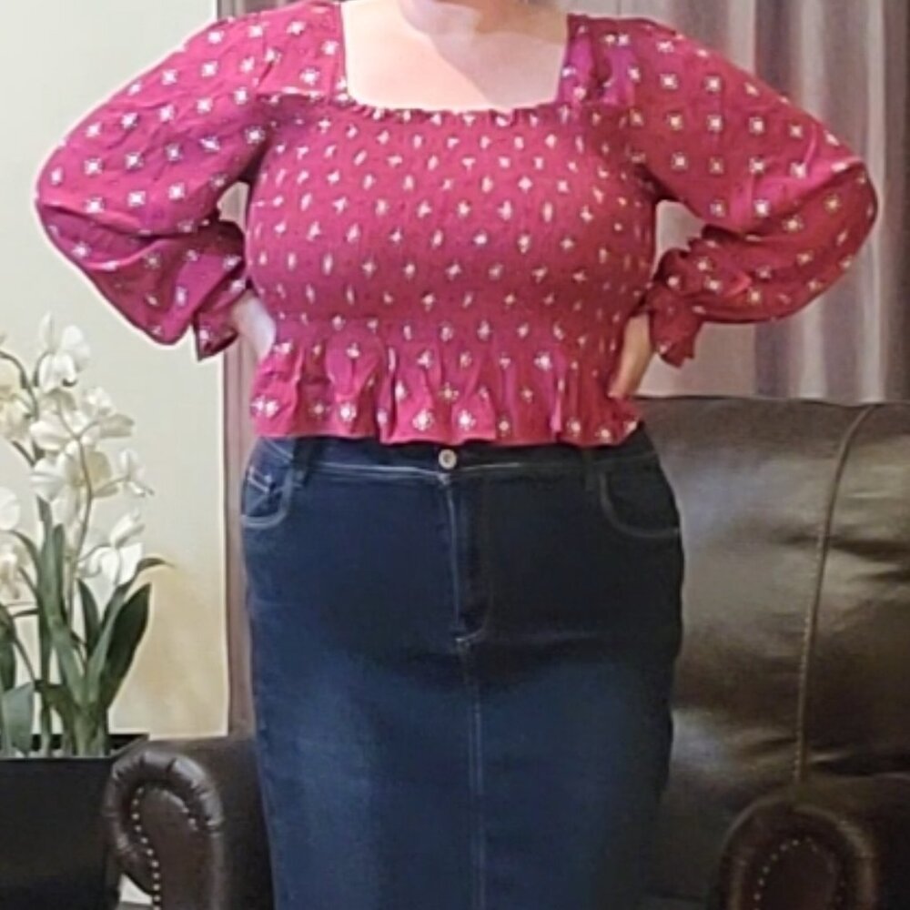 Nordstrom BP Burgundy Punch Peasant Geometric Blouse EUC Size 2XL